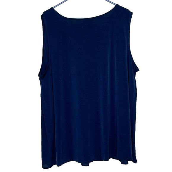 Catherines 2X Top V Neck Pleat Front Sleeveless Sheer Lightweight Navy - Picture 2 of 8